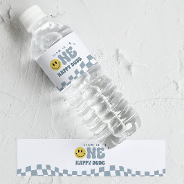 Blue ONE Happy Dude Verjaardag Water Bottle Label Waterfles Etiket