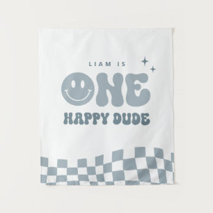 Blue ONE Happy Dude Verjaardagsfeestje Tapestry Wandkleed