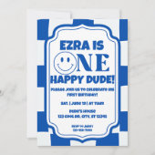 Blue One Happy Dude verjaardagsuitnodiging Kaart (Voorkant)