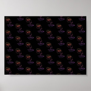 Blue One Line Face Art Poster op zwart