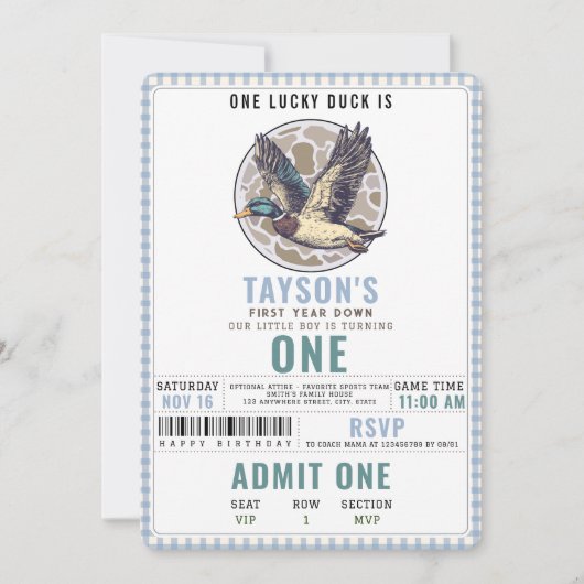 Blue One Lucky Duck 1st Birthday | Cute Duck Kaart (Voorkant)