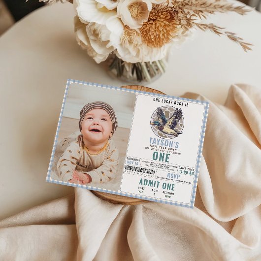 Blue One Lucky Duck 1st Birthday | Cute Duck Kaart