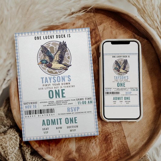 Blue One Lucky Duck 1st Birthday | Cute Duck Kaart