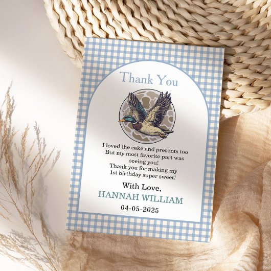 Blue One Lucky Duck 1st Birthday | Cute Rubber Bedankkaart