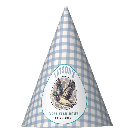 Blue One Lucky Duck 1st Birthday | Cute Rubber Feesthoedjes (Voorkant)