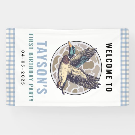 Blue One Lucky Duck 1st Birthday | Cute Rubber Spandoek (Horizontaal)