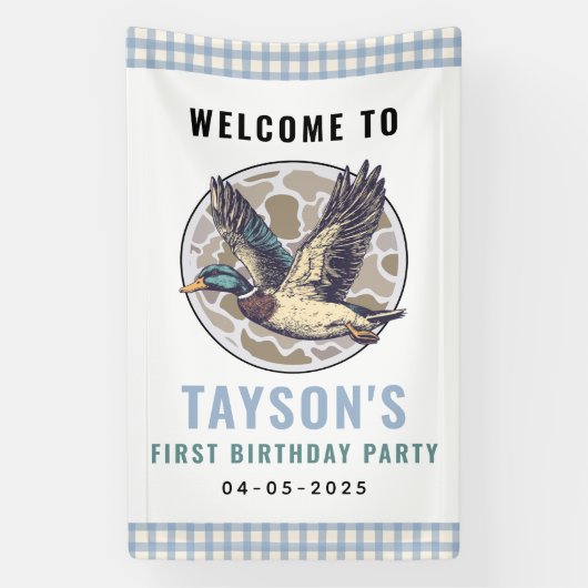 Blue One Lucky Duck 1st Birthday | Cute Rubber  Spandoek (Verticaal)