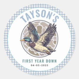 Blue One Lucky Duck 1st Birthday Party Cute Rubber Ronde Sticker