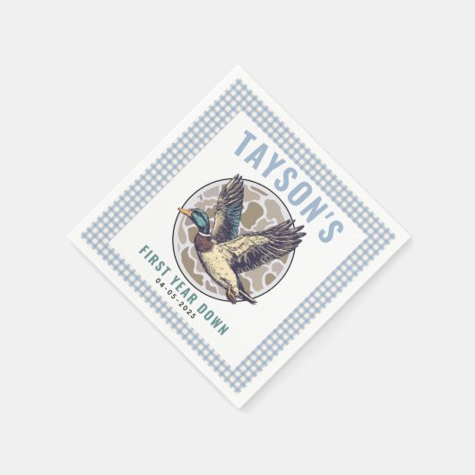 Blue One Lucky Duck 1st Birthday Party Cute Rubber Servet (Hoek)