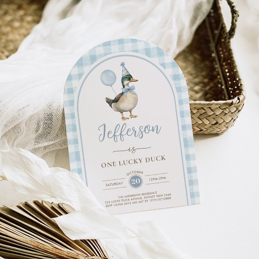 Blue One Lucky Duck Balloon 1st Birthday Arch Kaart