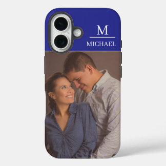 Blue One Photo with Name and Initial  iPhone 16 Hoesje