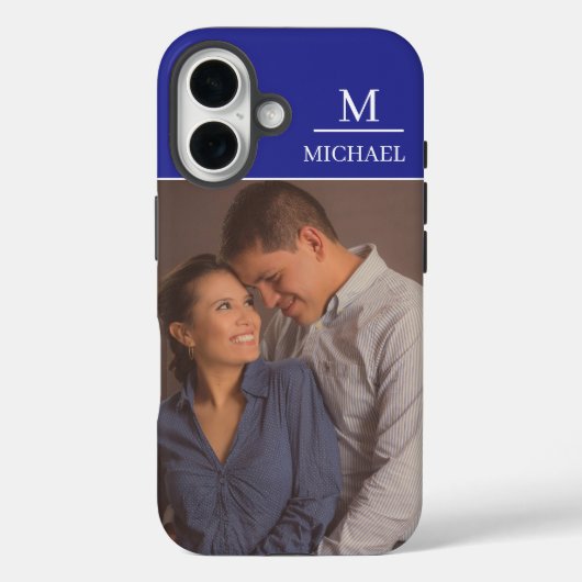 Blue One Photo with Name and Initial  Case-Mate iPhone Case (Achterkant)