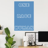 Blue One Race Human Quote Text Poster (Thuiskantoor)
