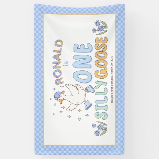 Blue One Silly Goose - First Birthday Backdrop Spandoek (Verticaal)