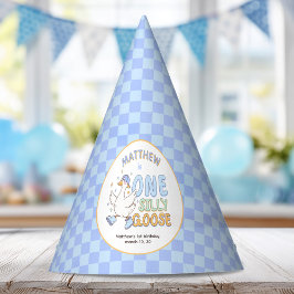 Blue One Silly Goose-Retro Boy First Birthday Feesthoedjes