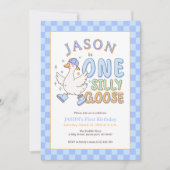 Blue One Silly Goose - Retro Boy First Birthday Kaart (Voorkant)
