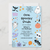 Blue One Spooky Dude Ghost Halloween 1st Birthday Kaart (Voorkant)