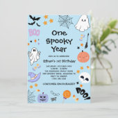 Blue One Spooky Year Ghost Halloween 1st Birthday Kaart (Staand voorkant)