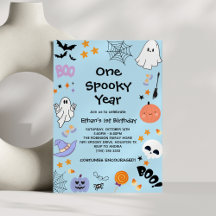 Blue One Spooky Year Ghost Halloween 1st Birthday