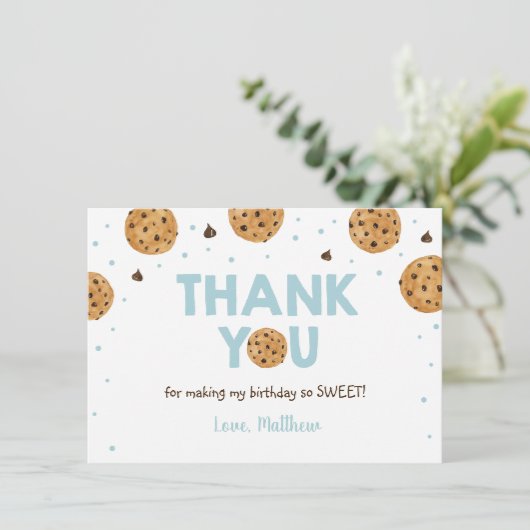 Blue One Sweet Cookie Verjaardag Dank u Bedankkaart (Staand voorkant)