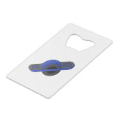 Blue One Wheel Creditkaart Flessenopener (Voorkant Gekanteld)