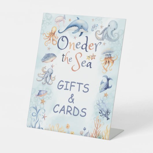 Blue Oneder het zee 1e verjaardagscadeaus Reclamebord Met Voetstuk (Voorkant)