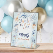 Blue Oneder the sea 1st birthday Favors Reclamebord Met Voetstuk