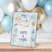 Blue Oneder the sea 1st birthday Gifts Reclamebord Met Voetstuk