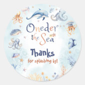 Blue Oneder the sea 1st birthday Thank you Ronde Sticker (Voorkant)