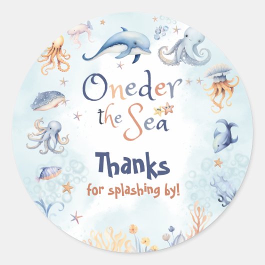 Blue Oneder the sea 1st birthday Thank you Ronde Sticker (Voorkant)