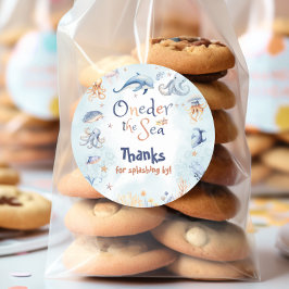 Blue Oneder the sea 1st birthday Thank you Ronde Sticker