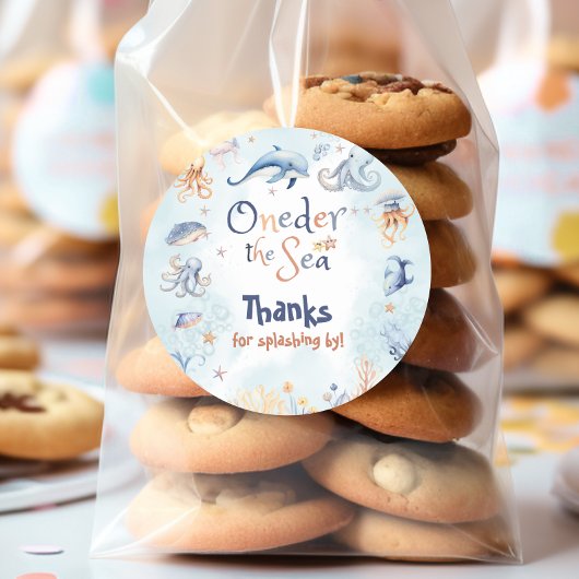 Blue Oneder the sea 1st birthday Thank you Ronde Sticker