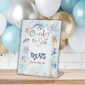Blue Oneder the sea 1st birthday Treats Reclamebord Met Voetstuk