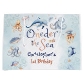 Blue Oneder the sea boys 1st birthday Groot Cadeauzakje (Voorkant)