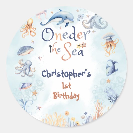 Blue Oneder the sea first birthday Sticker (Voorkant)