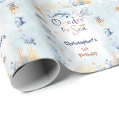 Blue Oneder the sea first birthday Sticker Cadeaupapier (Rol Hoek)