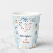 Blue Oneder the sea first birthday Sticker Papieren Bekers (Voorkant)