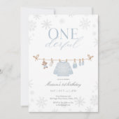Blue ONEderful Winter First Birthday Invitation Bedankkaart (Voorkant)