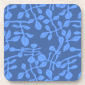 Blue op Blue Leaf Pattern Onderzetter Set van zes (Voorkant)