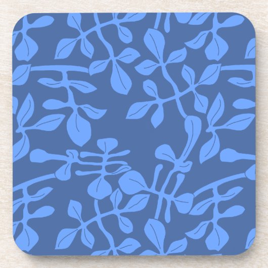 Blue op Blue Leaf Pattern Onderzetter Set van zes (Voorkant)