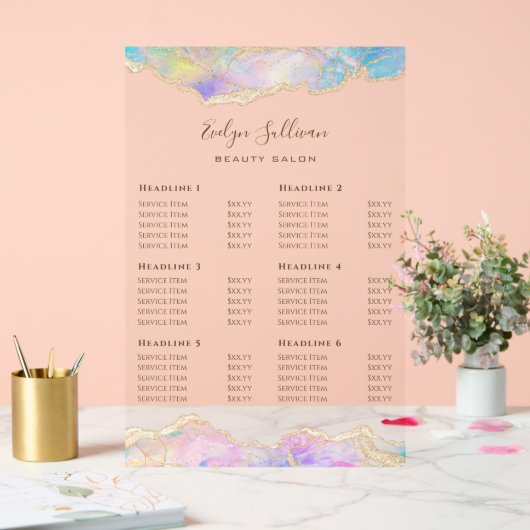 Blue Opal Design prijslijst Acryl Bord (Huwelijk)