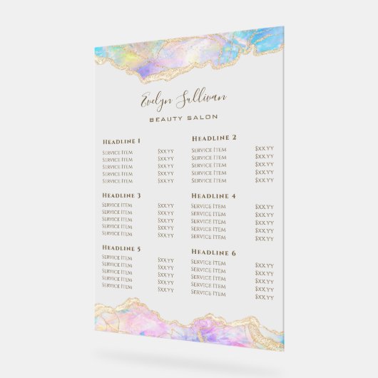 Blue Opal Design prijslijst Acryl Bord (Hoek)