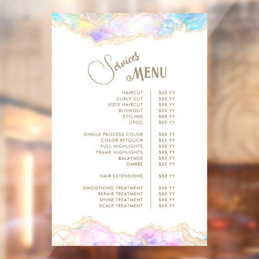 Blue Opal Design Services Menu Raamsticker (Vel 2)