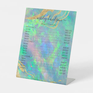 Blue Opal Gold Marble Modern Glam Reclamebord Met Voetstuk