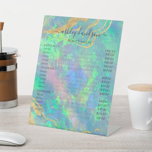 Blue Opal Gold Marble Modern Glam Reclamebord Met Voetstuk (Insitu)