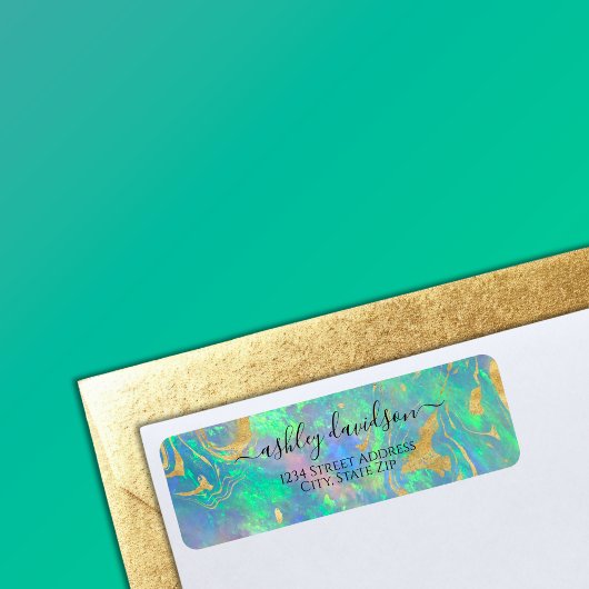 Blue Opal Iridescent Return Address Label