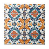 Blue Orange and Yellow Pattern Ceramic Tile Tegeltje (Voorkant)