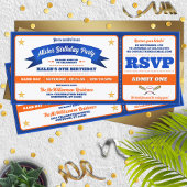 Blue & Orange Baseball Allstar Ticket Birthday Kaart