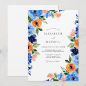 Blue Orange Blooming Spring Wedding Kaart (Voorkant / Achterkant)