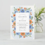 Blue Orange Blossom Romance Wedding Kaart (Staand voorkant)